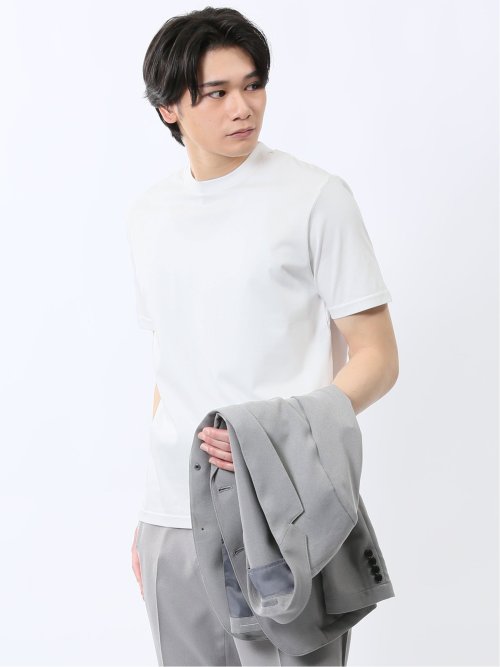 【DRESS T-SHIRT】綿ストレッチ スロープネック半袖Tシャツ