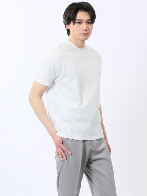 【DRESS T-SHIRT】綿ストレッチ スロープネック半袖Tシャツ