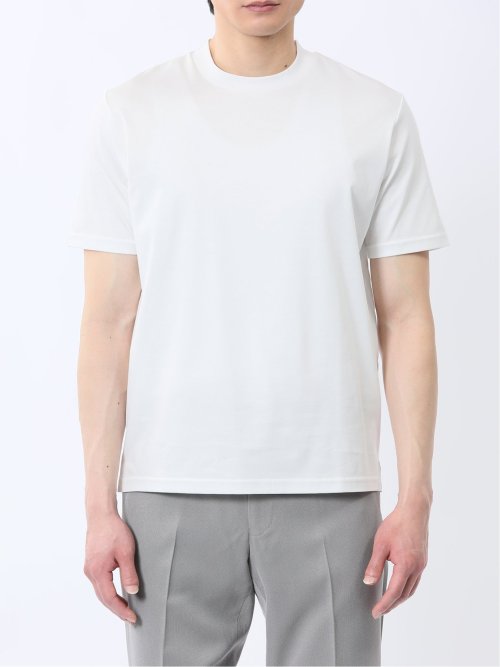 【DRESS T-SHIRT】綿ストレッチ スロープネック半袖Tシャツ