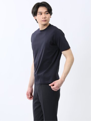 【DRESS T-SHIRT】綿ストレッチ スロープネック半袖Tシャツ