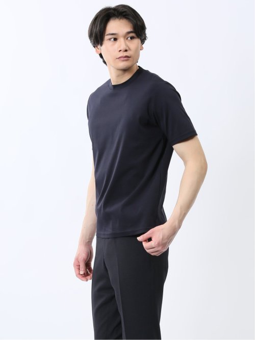 【DRESS T-SHIRT】綿ストレッチ スロープネック半袖Tシャツ