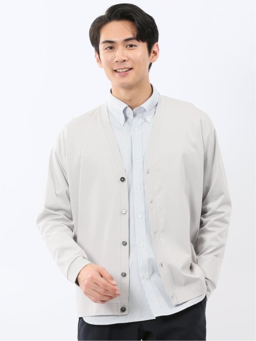 接触冷感ストレッチ シルケットスムス Vネックカーディガン