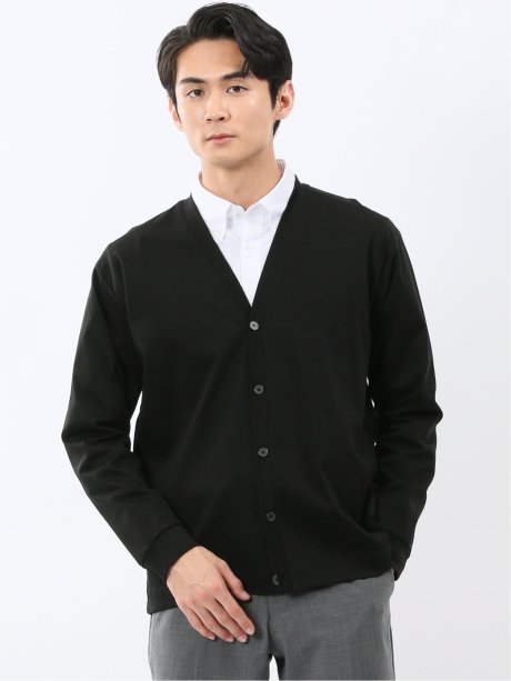 接触冷感ストレッチ シルケットスムス Vネックカーディガン