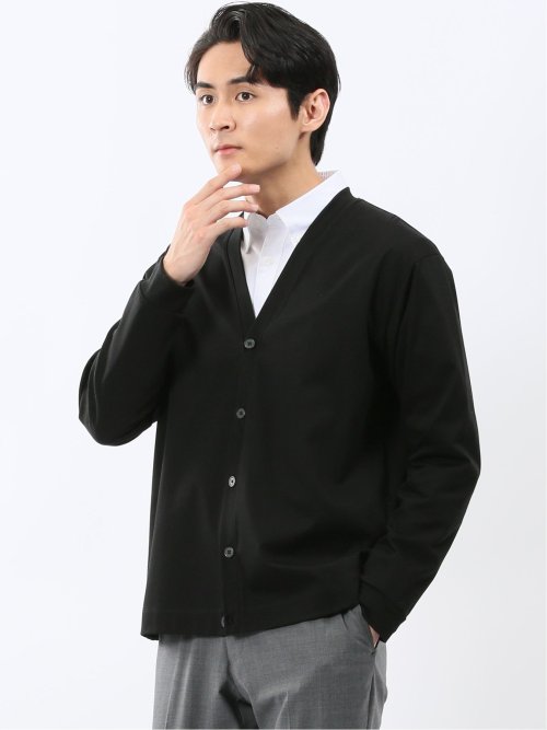 接触冷感ストレッチ シルケットスムス Vネックカーディガン