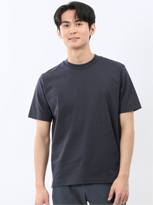【DRESS T-SHIRT】綿ストレッチ ボーダー クルーネック半袖Tシャツ