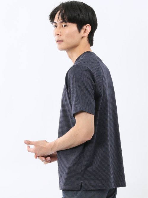 【DRESS T-SHIRT】綿ストレッチ ボーダー クルーネック半袖Tシャツ