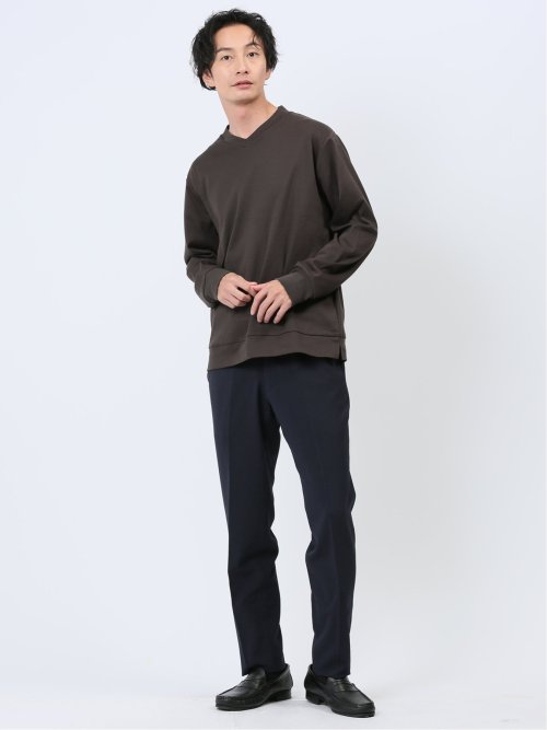 【DRESS T-SHIRT】綿ストレッチ Vネック長袖Tシャツ