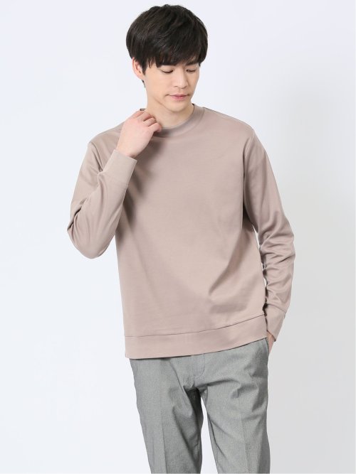 【DRESS T-SHIRT】綿ストレッチ モックネック長袖Tシャツ ピンク メンズ
