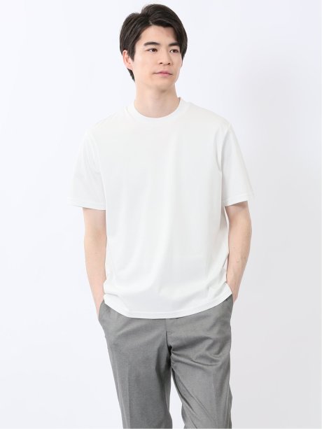 【DRESS T-SHIRT】綿ストレッチ スロープネック半袖Tシャツ