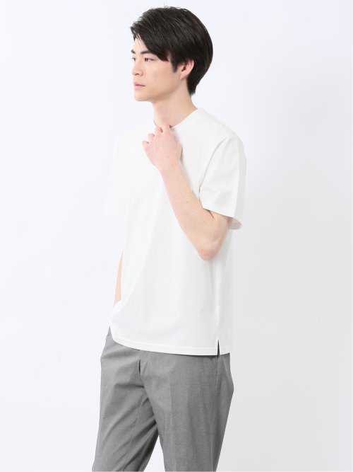 【DRESS T-SHIRT】綿ストレッチ スロープネック半袖Tシャツ