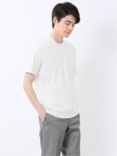 【DRESS T-SHIRT】綿ストレッチ スロープネック半袖Tシャツ