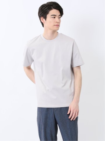 【DRESS T-SHIRT】綿ストレッチ スロープネック半袖Tシャツ