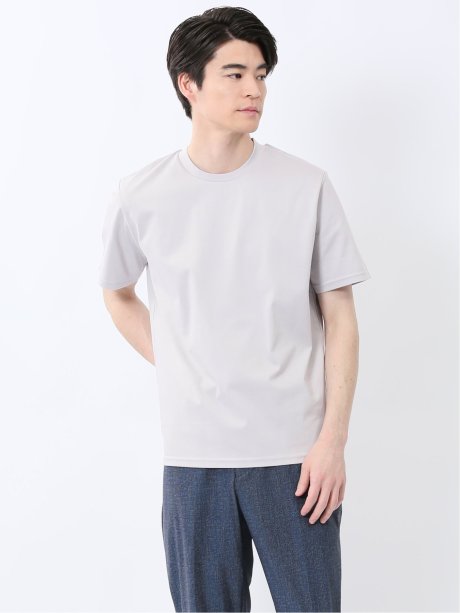 【DRESS T-SHIRT】綿ストレッチ スロープネック半袖Tシャツ