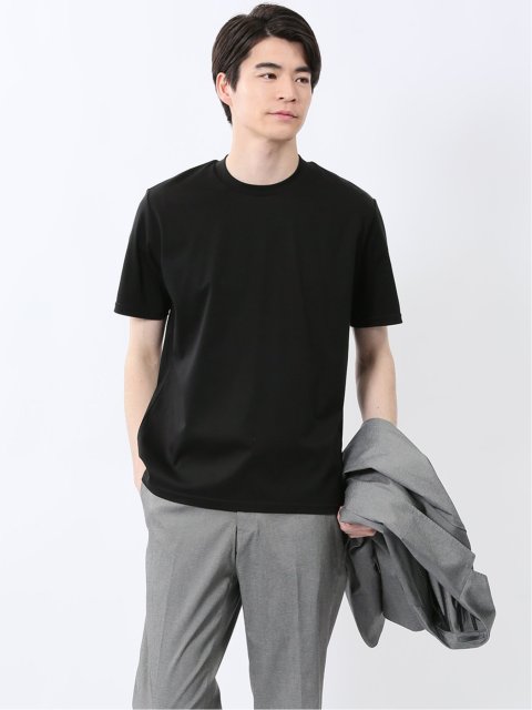 【DRESS T-SHIRT】綿ストレッチ スロープネック半袖Tシャツ