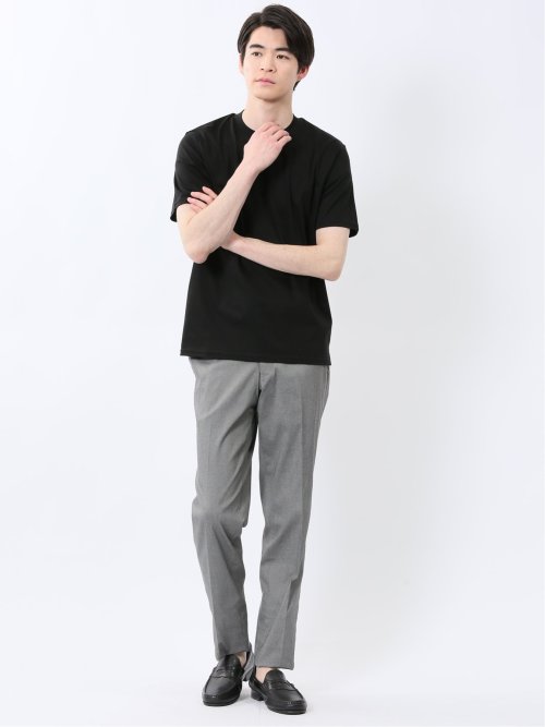 【DRESS T-SHIRT】綿ストレッチ スロープネック半袖Tシャツ