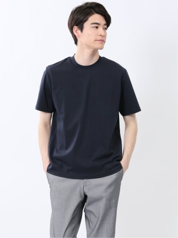 【DRESS T-SHIRT】綿ストレッチ スロープネック半袖Tシャツ