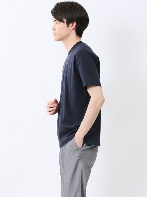 【DRESS T-SHIRT】綿ストレッチ スロープネック半袖Tシャツ