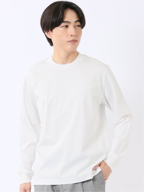Tシャツ メンズ 長袖 ストレッチ UV 綿 コットン 無地 シルケット スムス スロープネック ドレスT