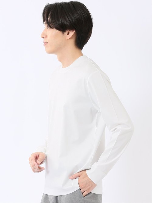 Tシャツ メンズ 長袖 ストレッチ UV 綿 コットン 無地 シルケット スムス スロープネック ドレスT
