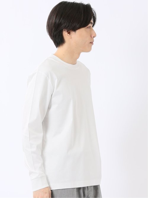 Tシャツ メンズ 長袖 ストレッチ UV 綿 コットン 無地 シルケット スムス スロープネック ドレスT