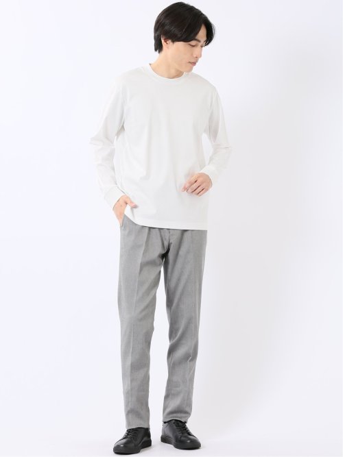 Tシャツ メンズ 長袖 ストレッチ UV 綿 コットン 無地 シルケット スムス スロープネック ドレスT