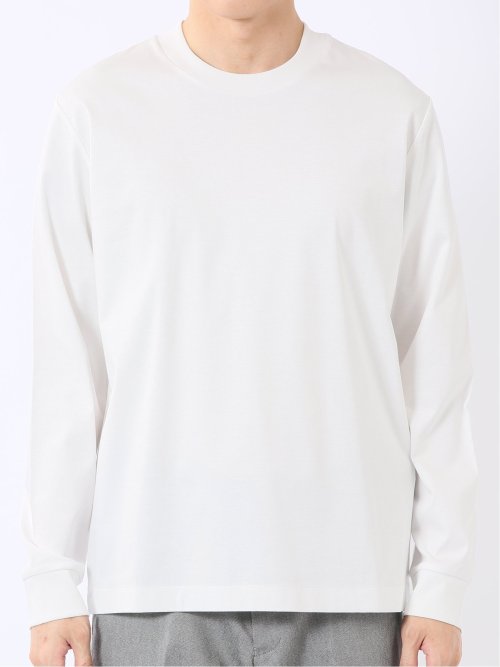 Tシャツ メンズ 長袖 ストレッチ UV 綿 コットン 無地 シルケット スムス スロープネック ドレスT