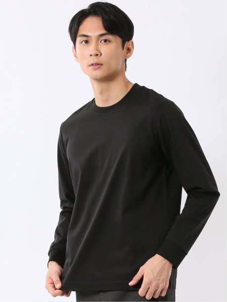 Tシャツ メンズ 長袖 ストレッチ UV 綿 コットン 無地 シルケット スムス スロープネック ドレスT