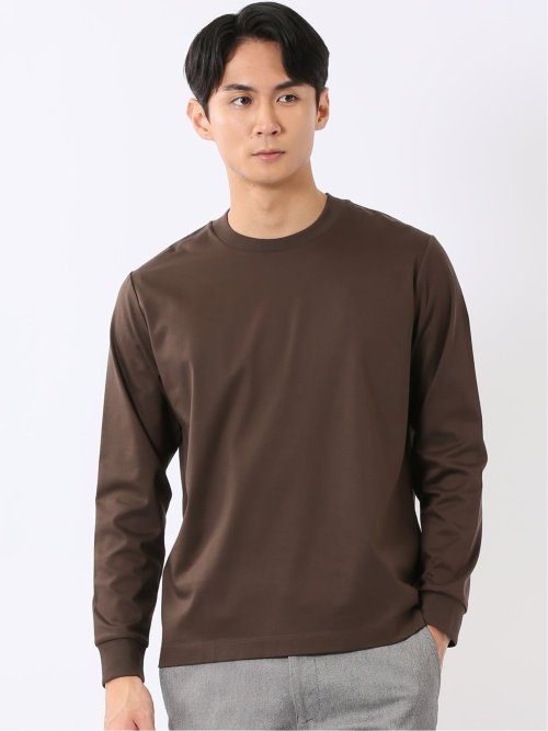Tシャツ メンズ 長袖 ストレッチ UV 綿 コットン 無地 シルケット スムス スロープネック ドレスT