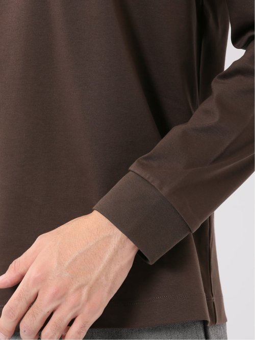 Tシャツ メンズ 長袖 ストレッチ UV 綿 コットン 無地 シルケット スムス スロープネック ドレスT