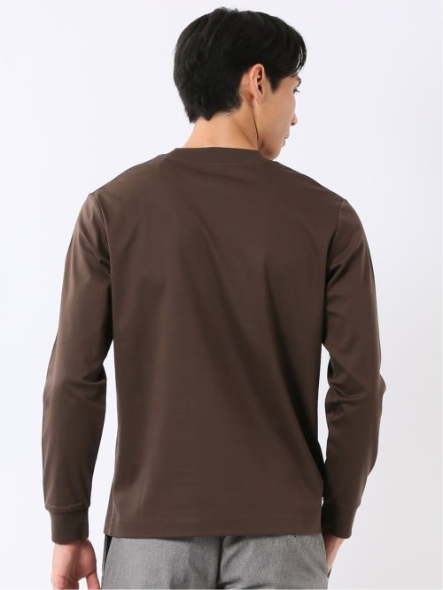 Tシャツ メンズ 長袖 ストレッチ UV 綿 コットン 無地 シルケット スムス スロープネック ドレスT