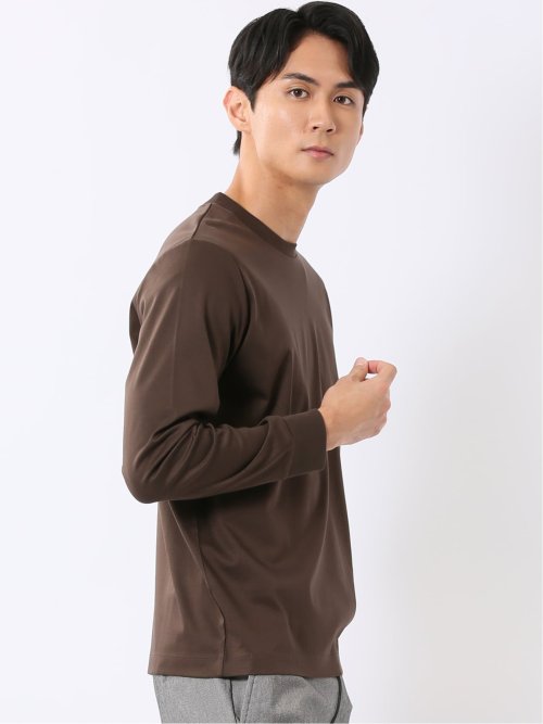Tシャツ メンズ 長袖 ストレッチ UV 綿 コットン 無地 シルケット スムス スロープネック ドレスT