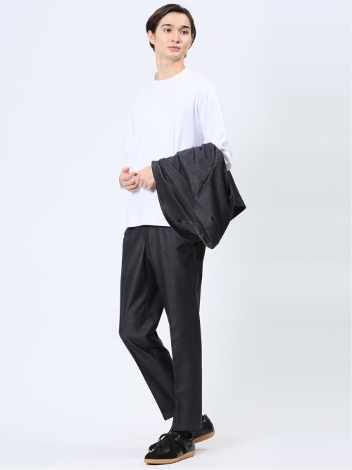 【DRESS T-SHIRT】綿ストレッチ スロープネック長袖Tシャツ