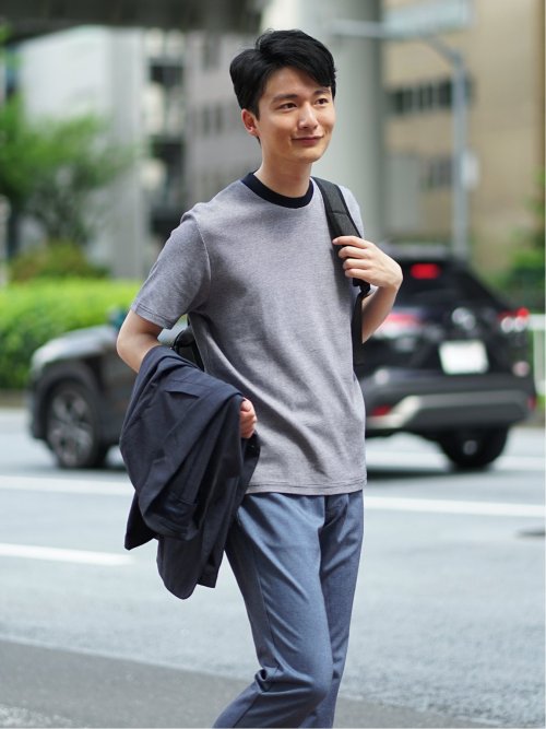 【DRESS T-SHIRT】綿ストレッチ クルーネック半袖Tシャツ ボーダー