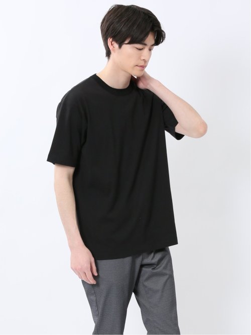 ストレッチ ニット衿 クルーネック半袖Tシャツ