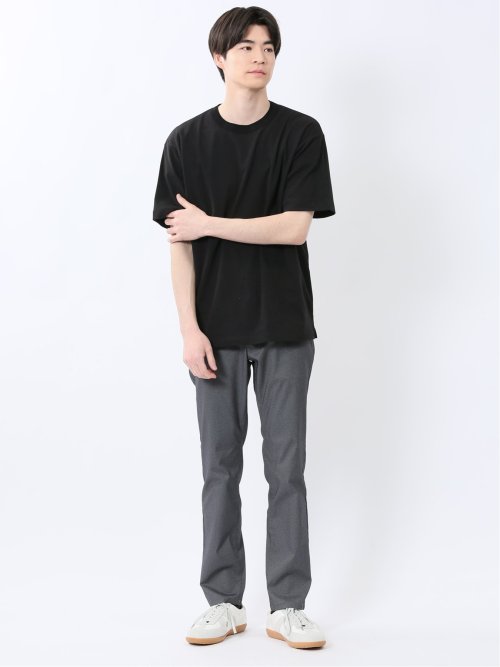 ストレッチ ニット衿 クルーネック半袖Tシャツ