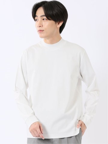 Tシャツ メンズ 長袖 ストレッチ UV 綿 コットン 無地 シルケット スムス モックネック ドレスT