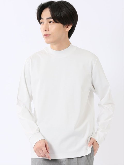 Tシャツ メンズ 長袖 ストレッチ UV 綿 コットン 無地 シルケット スムス モックネック ドレスT