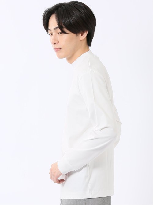 Tシャツ メンズ 長袖 ストレッチ UV 綿 コットン 無地 シルケット スムス モックネック ドレスT