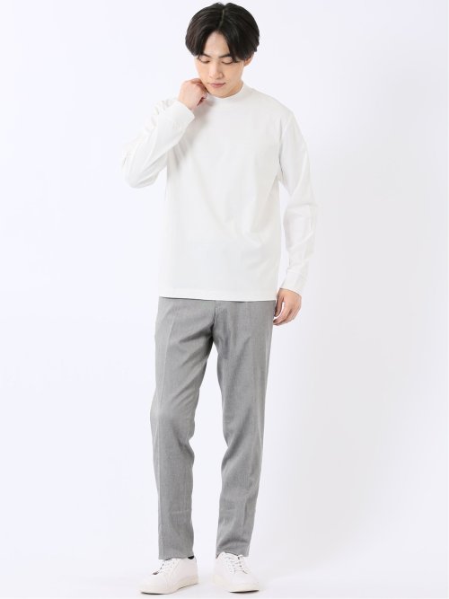 Tシャツ メンズ 長袖 ストレッチ UV 綿 コットン 無地 シルケット スムス モックネック ドレスT
