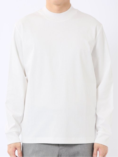 Tシャツ メンズ 長袖 ストレッチ UV 綿 コットン 無地 シルケット スムス モックネック ドレスT
