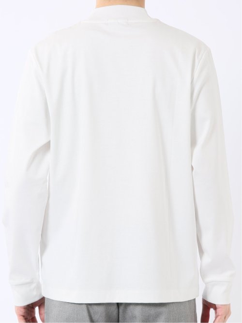 Tシャツ メンズ 長袖 ストレッチ UV 綿 コットン 無地 シルケット スムス モックネック ドレスT