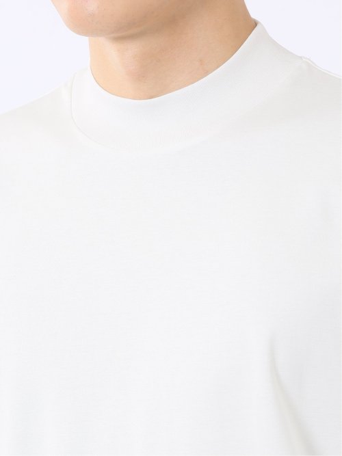 Tシャツ メンズ 長袖 ストレッチ UV 綿 コットン 無地 シルケット スムス モックネック ドレスT