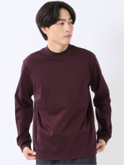 Tシャツ メンズ 長袖 ストレッチ UV 綿 コットン 無地 シルケット スムス モックネック ドレスT