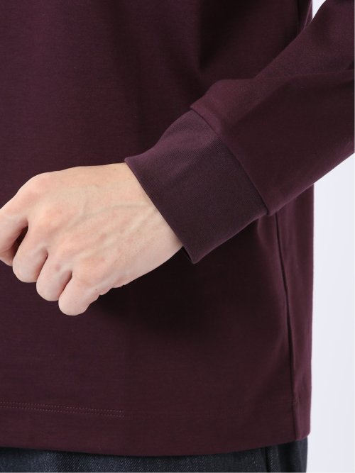 Tシャツ メンズ 長袖 ストレッチ UV 綿 コットン 無地 シルケット スムス モックネック ドレスT