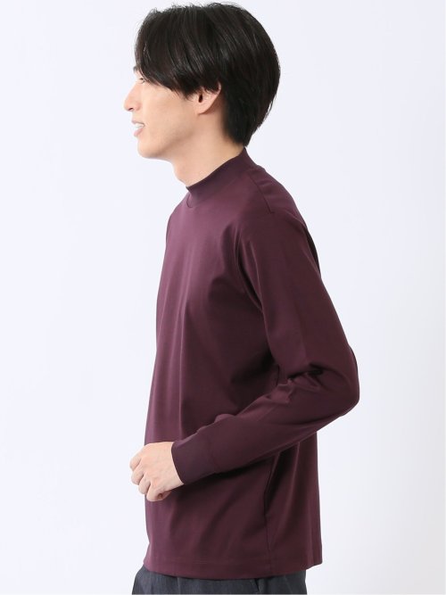 Tシャツ メンズ 長袖 ストレッチ UV 綿 コットン 無地 シルケット スムス モックネック ドレスT