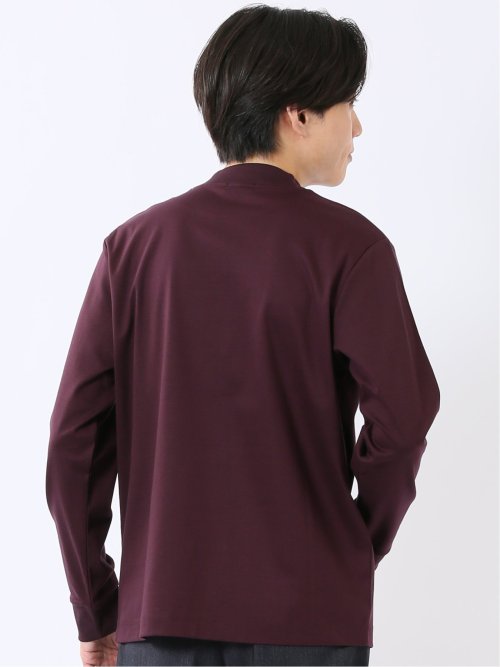 Tシャツ メンズ 長袖 ストレッチ UV 綿 コットン 無地 シルケット スムス モックネック ドレスT