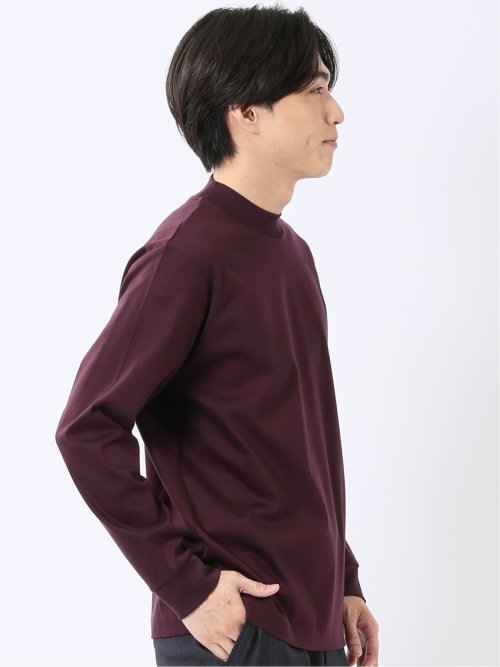 Tシャツ メンズ 長袖 ストレッチ UV 綿 コットン 無地 シルケット スムス モックネック ドレスT