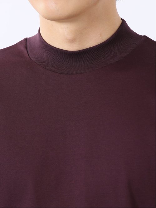 Tシャツ メンズ 長袖 ストレッチ UV 綿 コットン 無地 シルケット スムス モックネック ドレスT