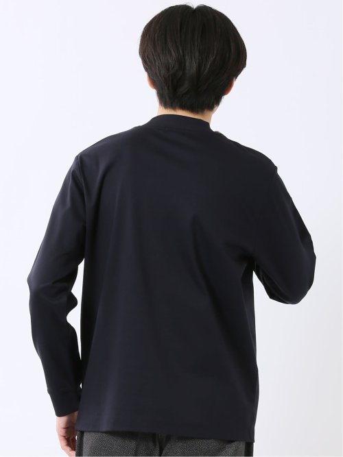 Tシャツ メンズ 長袖 ストレッチ UV 綿 コットン 無地 シルケット スムス モックネック ドレスT