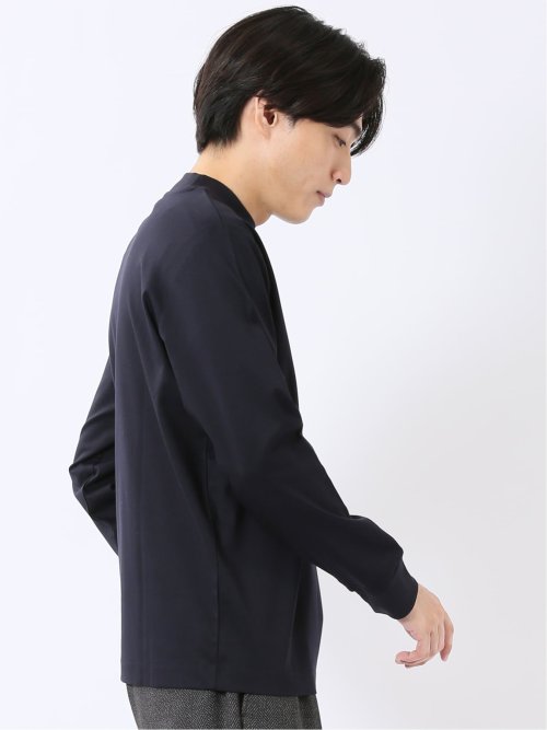 Tシャツ メンズ 長袖 ストレッチ UV 綿 コットン 無地 シルケット スムス モックネック ドレスT